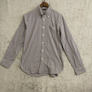 CFL Men's M Brown & White Gingham Button-Up Shirt Mens Cotton Long Sleeve